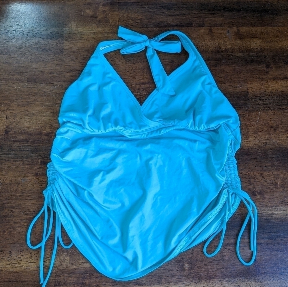 Turquoise Tankini with Ruched Sides Halter Top from Lands' End